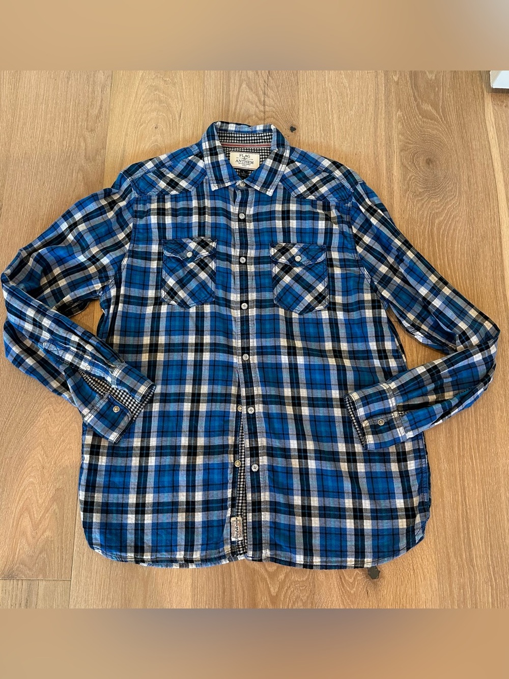 Flag & Anthem Plaid Button-Down Shirt in Blue